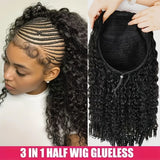 Burmese Curly Wig Human Hair 12A Brazilian Virgin Jerrry Curly Half Wig Human Hair 3In1 Seamless Flip Over Glueless Wear and Go