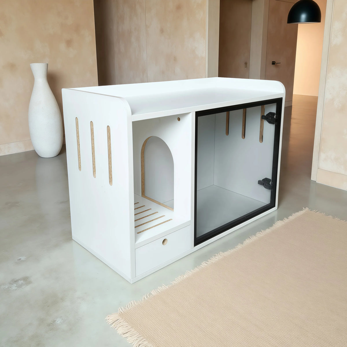 Solid wood cat toilet cabinet cat litter semi-closed odor-proof cat litter box cabinet