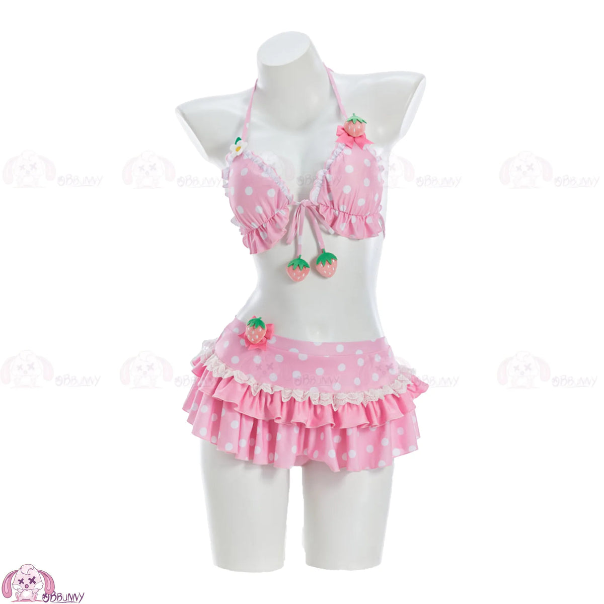 Kawaii Sweet Girls Bikini Set Vintage Polka‑Dot Strawberry Print 2‑Piece Swimsuit Cosplay Beach Bathing Suit For Women