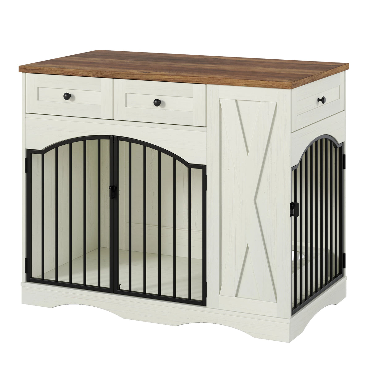 &c Stylish Barn Door Dog Crate Furniture With Feeding Station Stable Base for Living Room Medium Large Dogs Home Decor