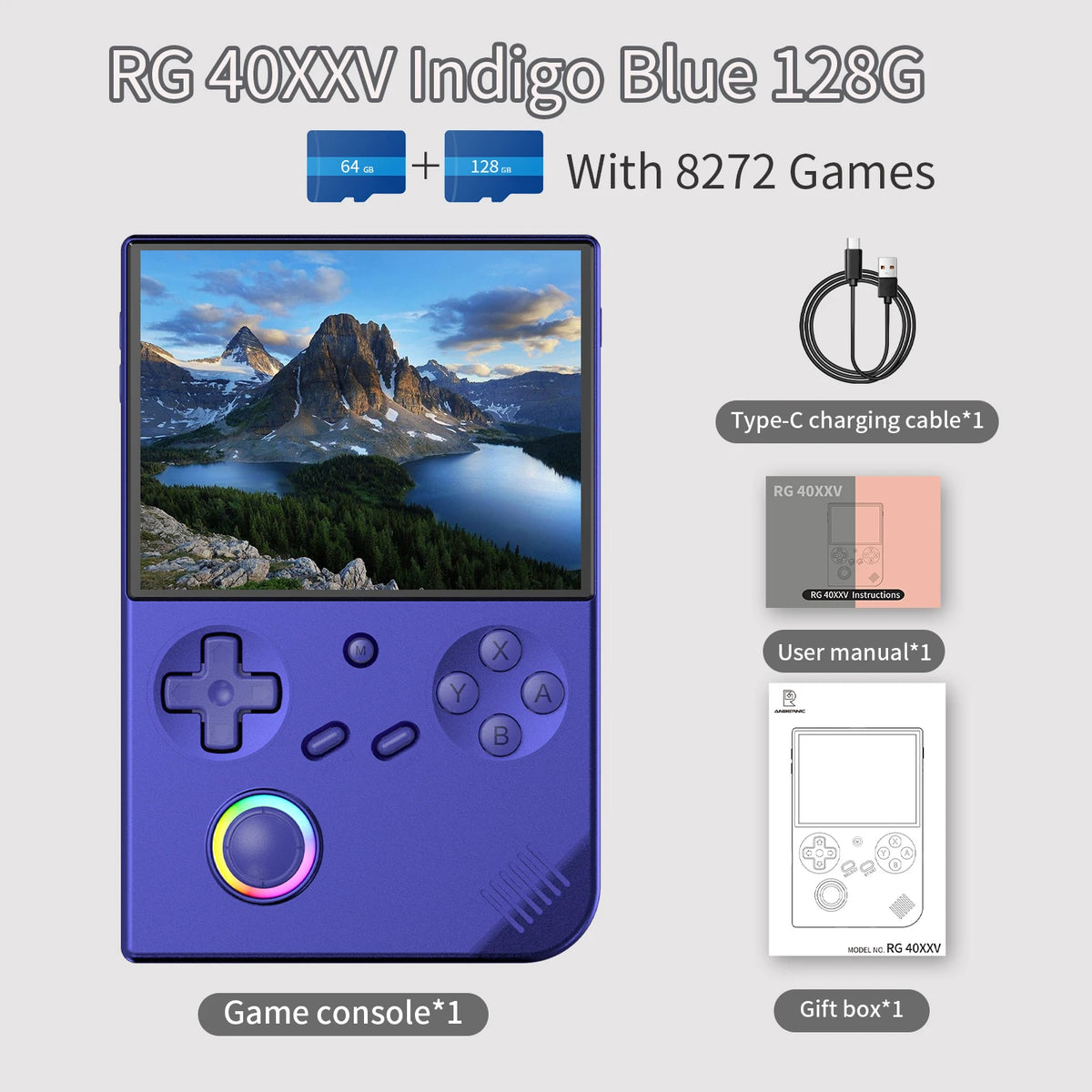 ANBERNIC RG 40XXV Retro Handheld Game Console 4.0 inch IPS Screen Linux 64bit System With RGB Light 64G Card 5000+ Games RG40XXV