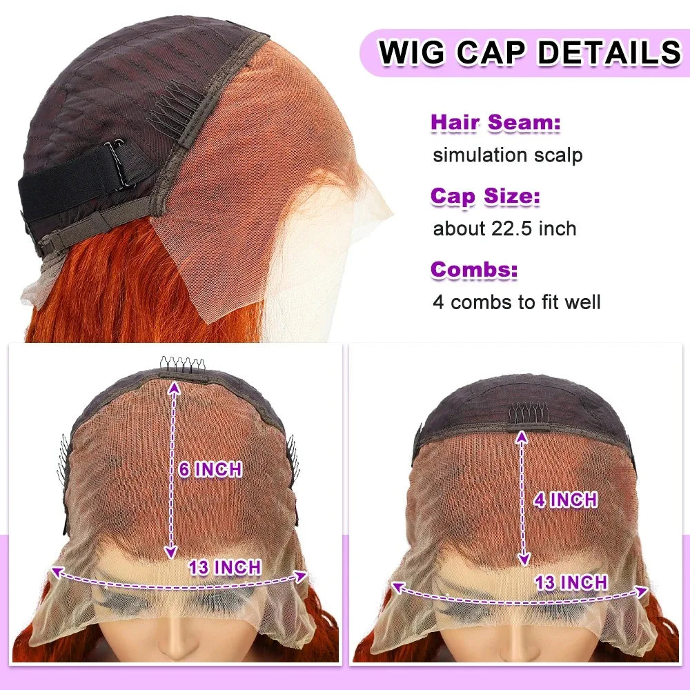 8-22Inch Deep Wave Bob Ginger Orange Lace Front Wigs Bob Human Hair Wig