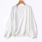 Stereoscopic Cut 76% Natural Mulberry Silk Dried Silk Round Neck Drop Shoulder Long Sleeved Loose Slit Solid Women's T-shirt