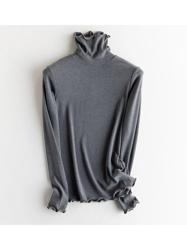 SuyaDream, Women Bottoming T Shirt, Silk Viscose Blend, Long Sleeves, Solid Basic Thermal Shirt, 2024 Autumn Winter Top