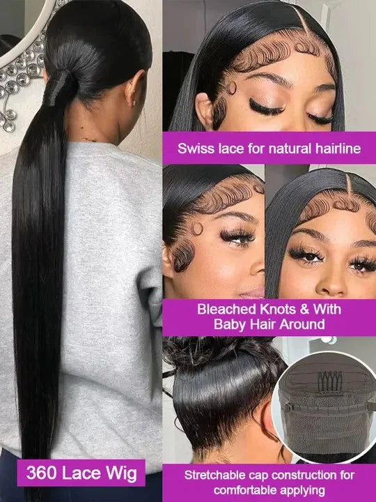 40 46 Inch Bone Straight Lace Frontal Wig 13x4hd Human Hair Wigs 13x6 Hd 200% Density Long Straight Transparent Lace Frontal Wig