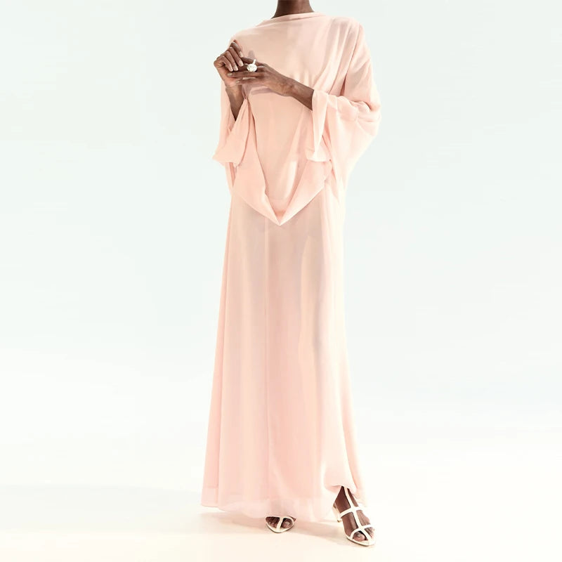 Women's Fashion Pink High Neck Cape Dress Elegant Loose Long Sleeve Flowy Maxi Dress 2026 Spring NEW Lady Evening Party Outfit