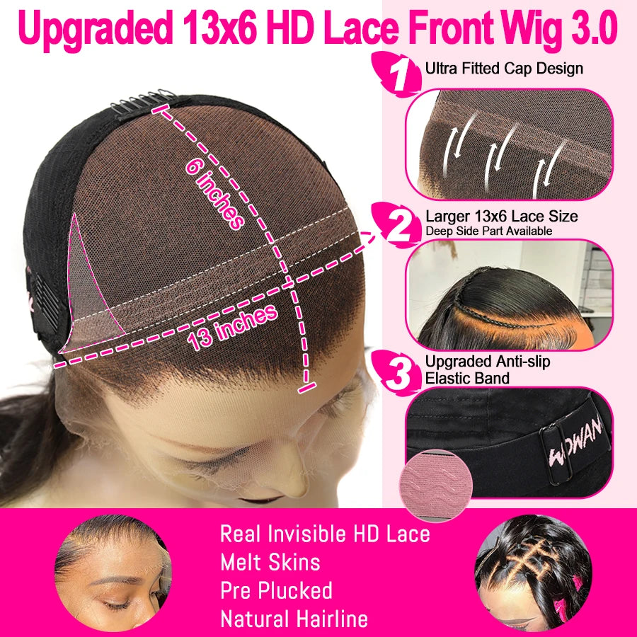 WOWANGEL Curly Wigs 250% 13x6 HD Lace Front Wigs 32in Water Wave Glueless Human Hair Wigs Pre Plucked Remy Brazilian Hair