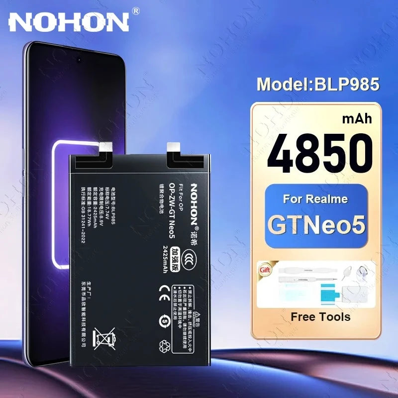 NOHON BLP985 BLP919 BLP887 BLP849 Battery For OPPO Realme GT Neo 5 3 2 5G 2T Replacement Phone Batteries