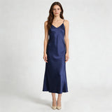 2026 Women's Fashion New 21MM 100% Natural Mulberry Silk Plain Satin Extended French Sexy Adjustable Shoulder Strap Solid Dress