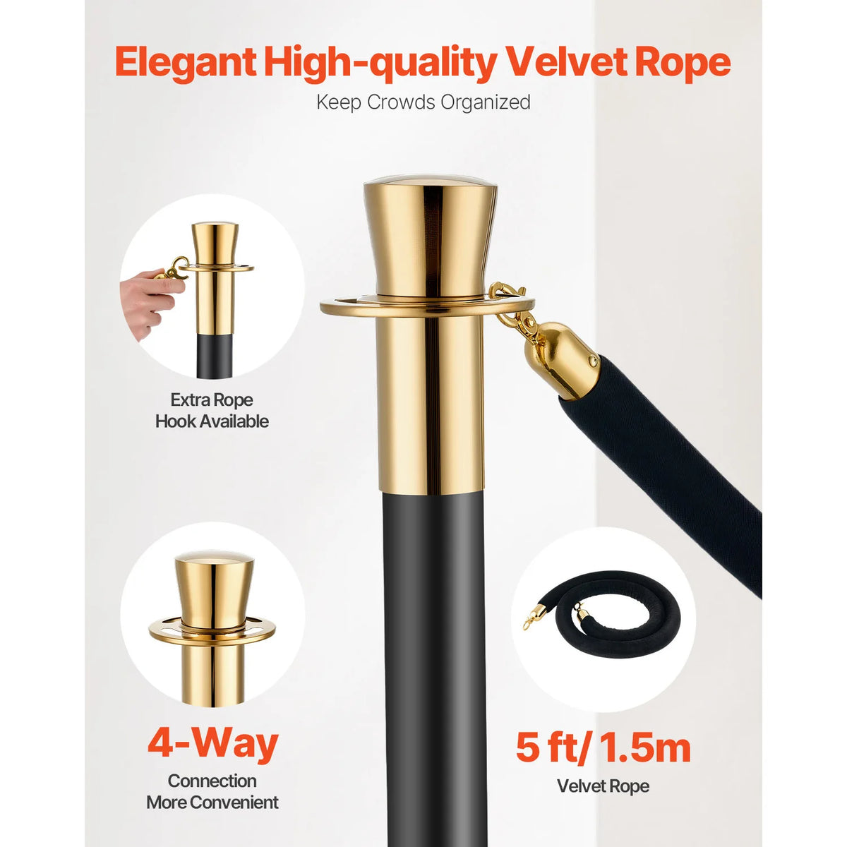 SucceBuy Stanchions 6 Pcs Crowd Control Barriers 4 Velvet Ropes Stainless Steel Stanchion Post Queue w/ Fillable Base for Party