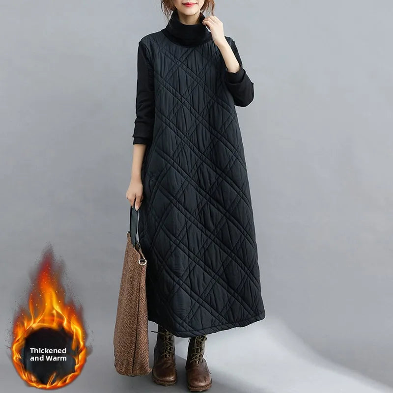 Autumn Winter plus Size Loose Slimming Color Cotton Thiened Warm Splicing Long Dr Faionable High Collar Dr