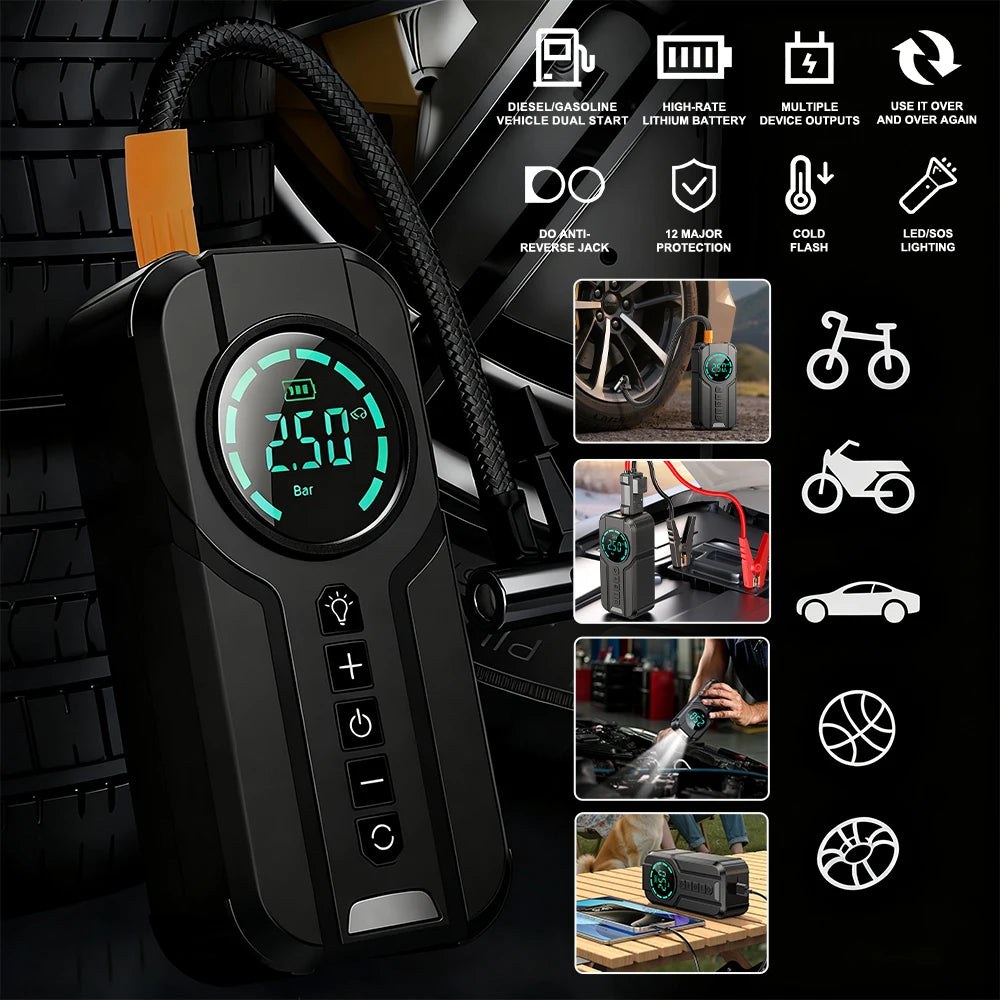 Car Jump Starter 6000mAh With LCD Screen Portable Booster Charger Powerful Car Battery Starting Device for Petrol Vehicle Start