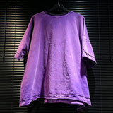 DEAT 2026 Summer Distressed Washed Deconstructed T-shirt With Patchwork Design Asymmetrical Hem Loose Short-sleeved Top 11B467