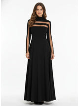 Freeacy Women's Black High Neck Long Sleeve High Waist Flared Maxi Gown See-through High-End Evening Dresses 2026 Party Dress