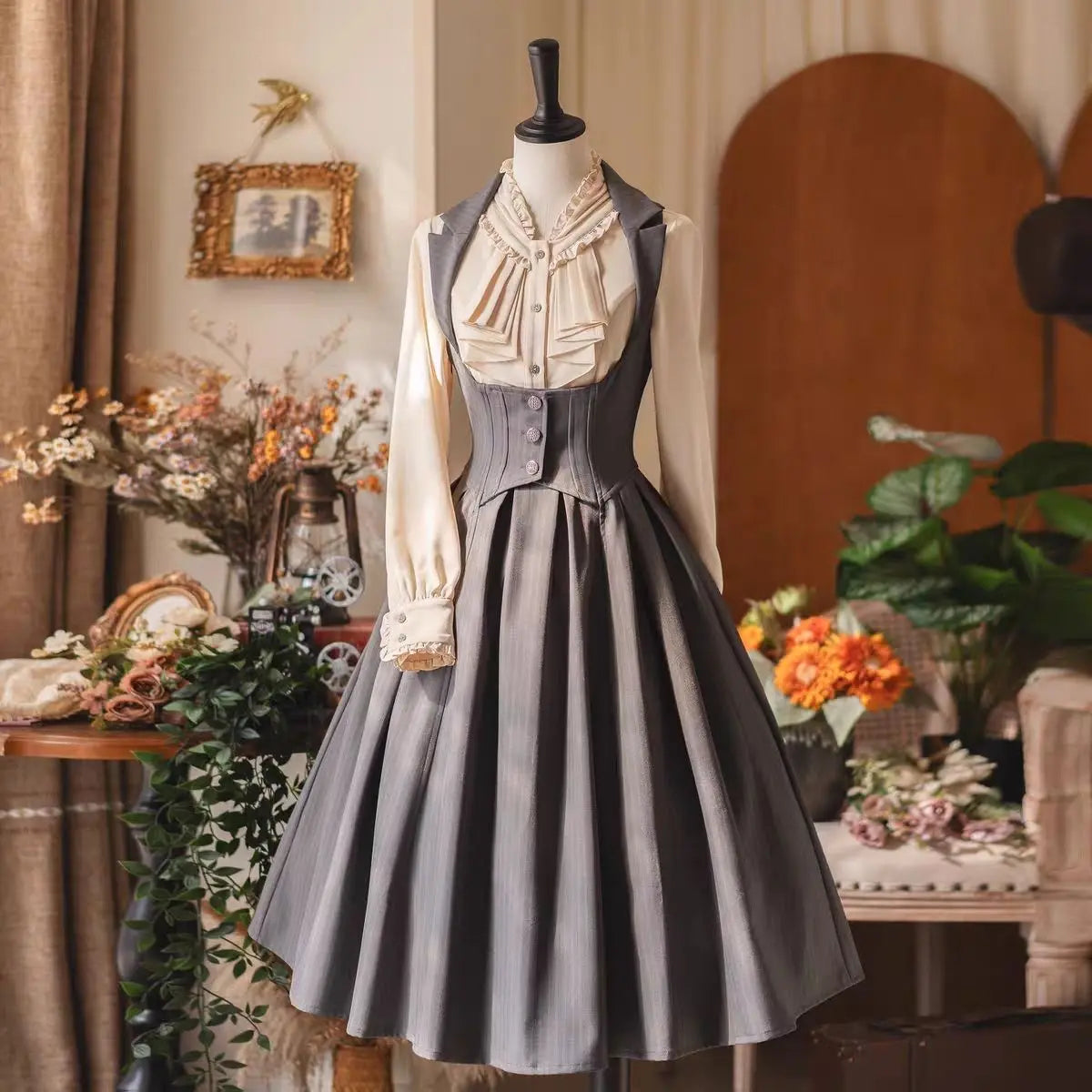 Forest Wardrobe Spring Autumn Classic Lolita Bustier Dress Vintage Elegant Style High Waist A Line Long Sleeve One Piece Dress