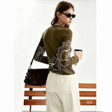Spanish original single women's T-shirt elastic slim fit embroidered printed long sleeved new top