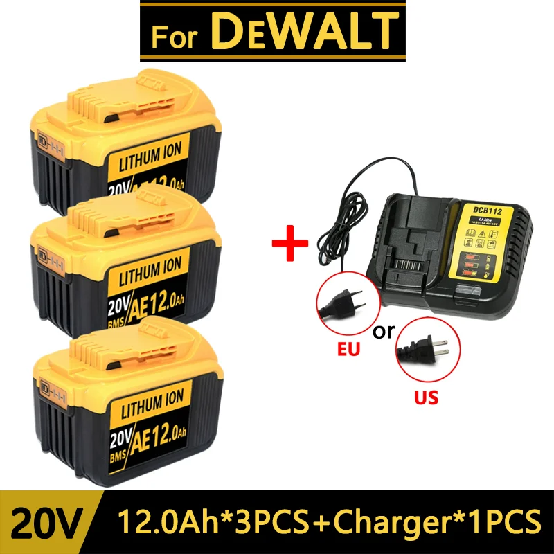 For DeWalt 20V Lithium Ion Batteries 20V 12Ah 18Ah DCB203 Li Ion Battery Replacement DCB206 DCB205 DCB204 DCB200 Power Tools