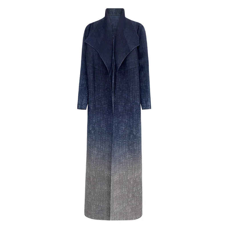Miyake Pleated Turndown Collar Double Breasted Button Long Sleeve Cardigan Dress Women 2025 New Abaya Original Designer Clothes