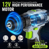 108PCS Cordless Drill Tool Kit with 12V Battery, Keyless Chuck, Variable Speed for Home DIY Projects