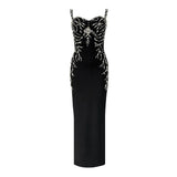 Women Elegant Beading Bandage Dress Spaghetti Strap Bodycon Clothes Club Party Evening Dresses