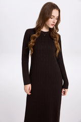 AS AW2025 cable knitting maxi dress soft Sweater round neck woman clothes with buttons