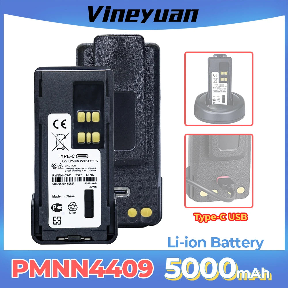 5000mAh PMNN4409AR Type-C USB Replacement Battery for Motorola APX4000 XPR3500 XPR7380 XPR7550 GP338D+ XIR P8660i Two Way Radios