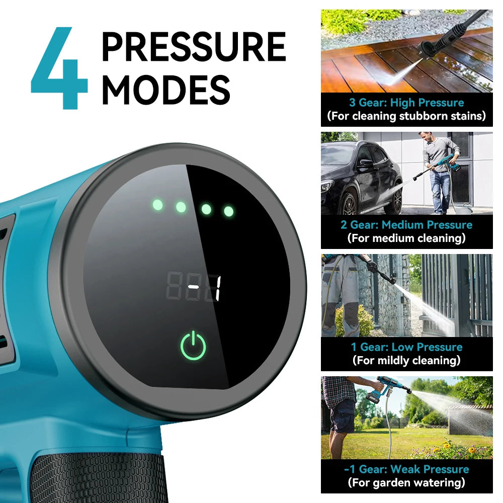 250Bar Brushless Electric High Pressure Car Washer Gun 6-in-1 4 Gears Car Washing Garden Water Spray Gun for Makita 18V Battery