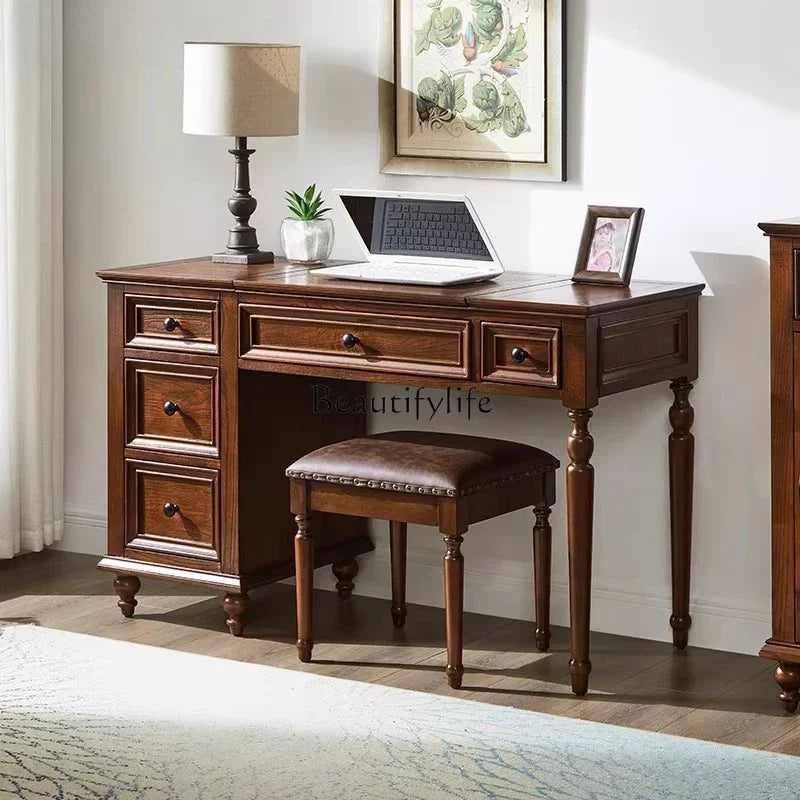 lPure solid wood dresser American light luxury makeup table makeup stool