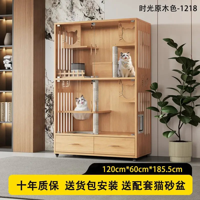Cat nest cat villa solid wood household indoor litter box with toilet integrated cabinet luxury large cat house