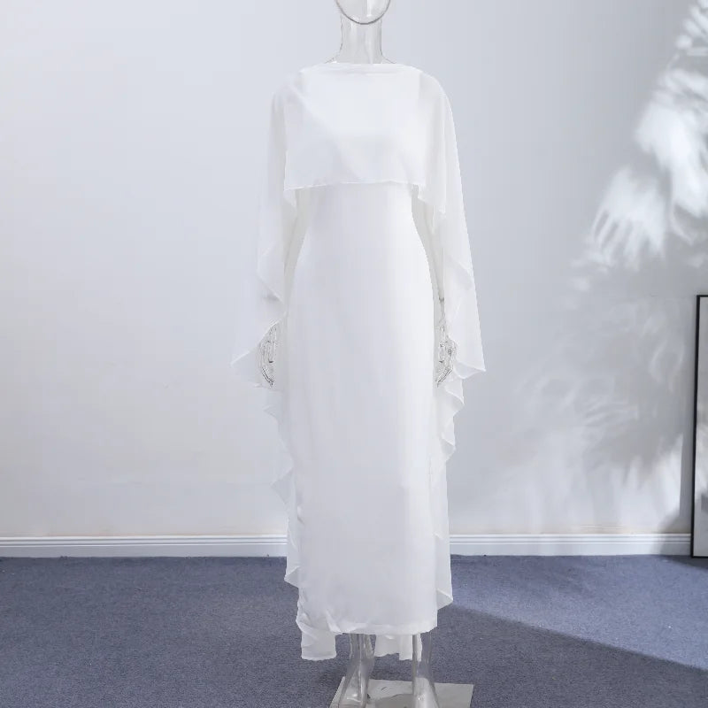 Elegant Shawl Women's Maxi Dress O-neck Sleeveless White Slim Vestido 2026 NEW Summer Classic Evening Party Prom Lady Long Skirt