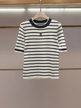 Summer New 2026 Women Short Sleeved Loose Round Neck Striped T-Shirt and Top Versatile