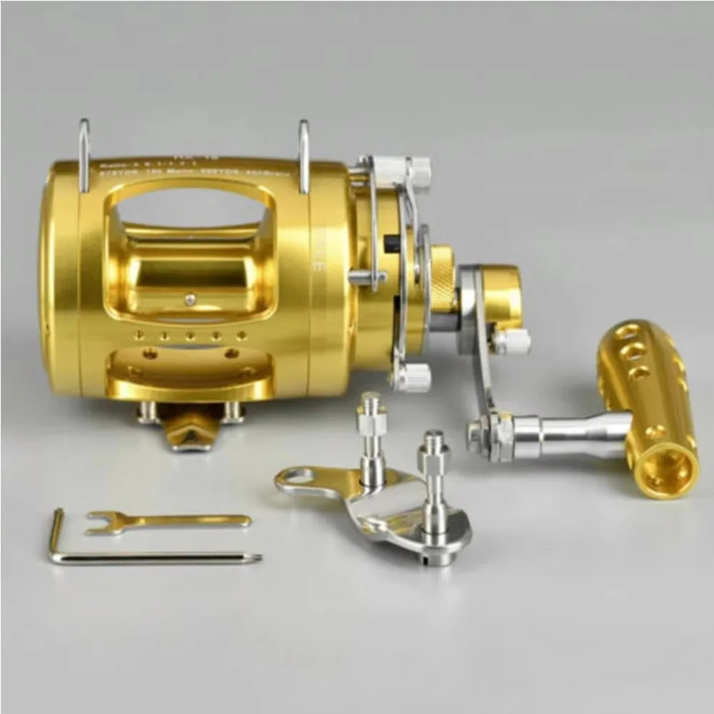 30W 50W 80W Heavy Duty 2 Speed Offshore Big Game Fishing Reel Deep Sea Boat Tuna Saltwater Fishing Trolling Reel