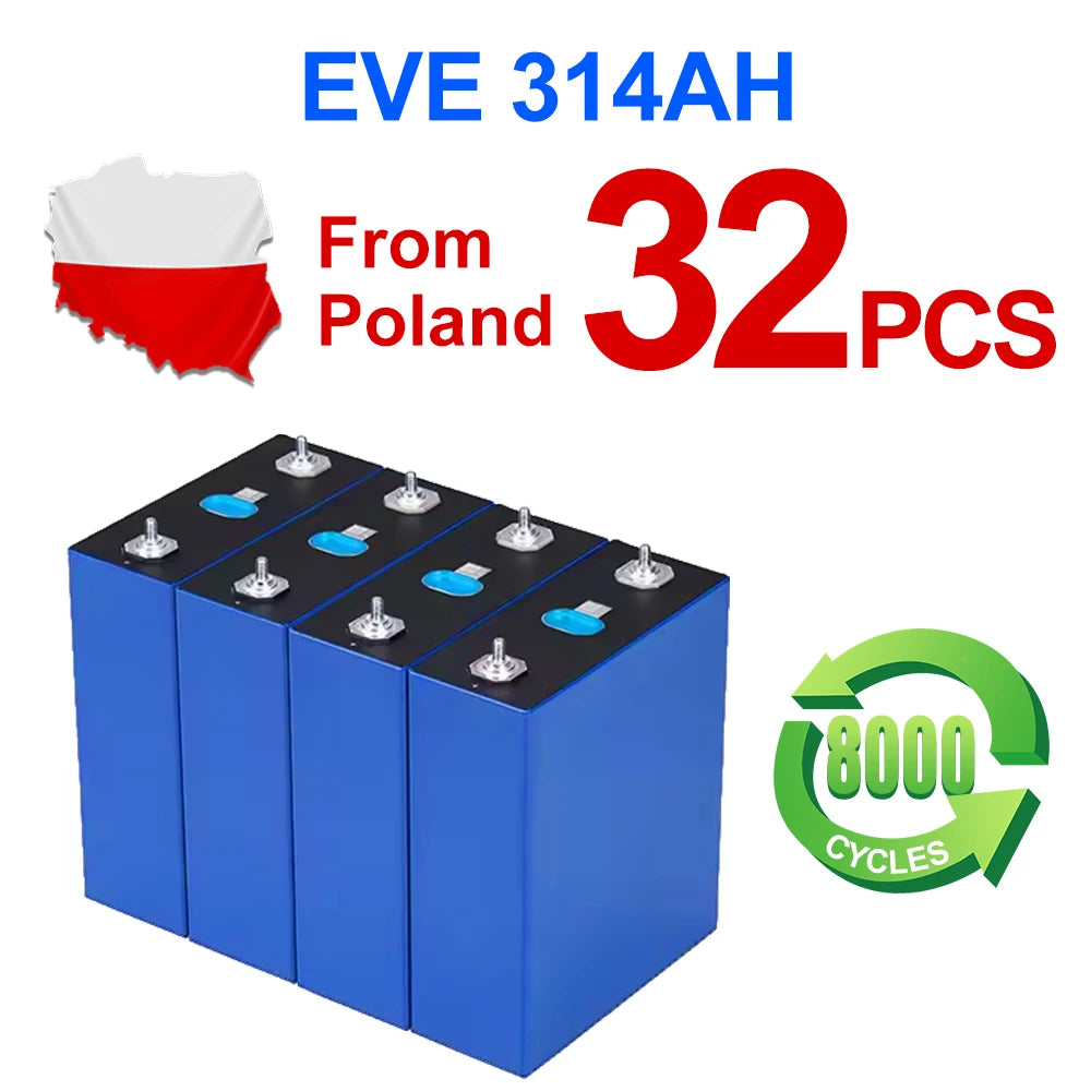 EU Stock Lifepo4 MB31 EVE314 320AH Grade A 12V 24V 48V 96V Battery DIY Pack 8000 Cycles Tax Free 3-5 Days Delivery DIY Solar