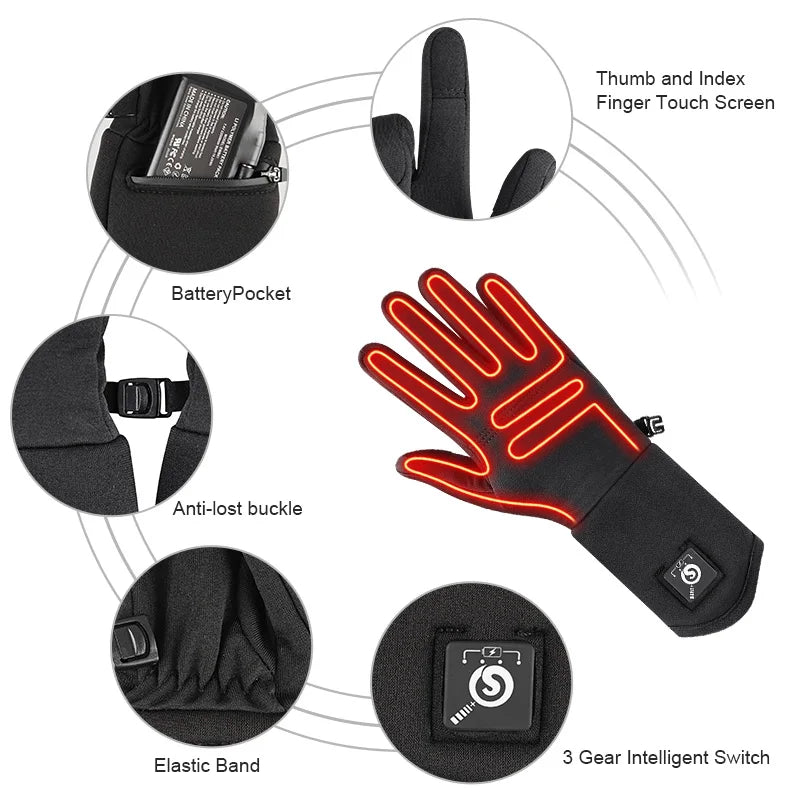 Savior Heat Electric Heated Glove Liners for Men Women Rechargeable Battery Heating Riding Ski Snowboarding Cycling Thin Gloves