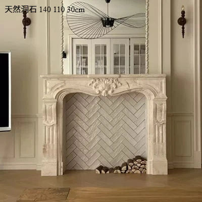 Marble French fireplace American modern retro silent wind natural travertine stone fireplace