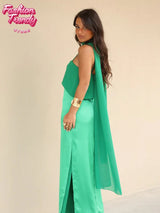 Spaghetti Strap Cape Neck Two Tone Maxi Dress Spaghetti Strap Slimming Sundress 2026 Summer Holiday Chic Ladies Party Vestidos