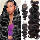 Raw Brazilian Body Wave Bundles With Closure Human Hair Weave Unprocessed Remy Hair 4x4/5x5 Lace Closure With 3/4 Bundles