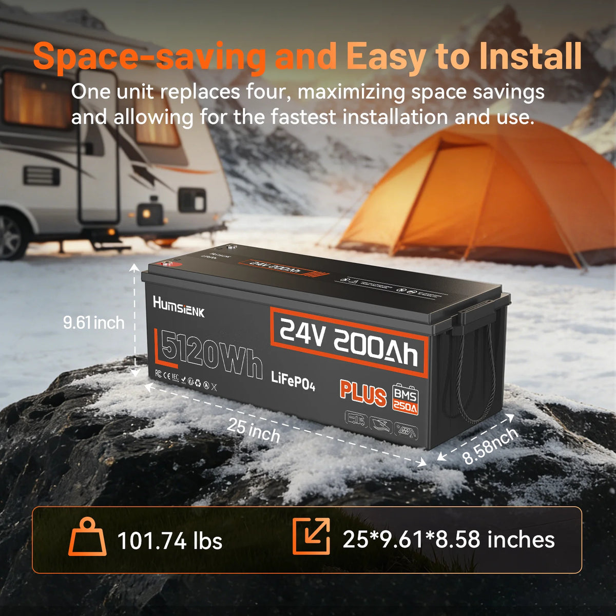 Humsienk 24V 200Ah/150Ah LiFePO4 Battery 2PK, Capacity 3840Wh/5120Wh, Built-in 200A/150A BMS, Low-Temp Protection For Fishing, Portable Power Station, Golf Cart, Boat, Camper, Marine, Trolling Motor, Off-Grid, Solar Energy Storage, 5-Year Warranty
