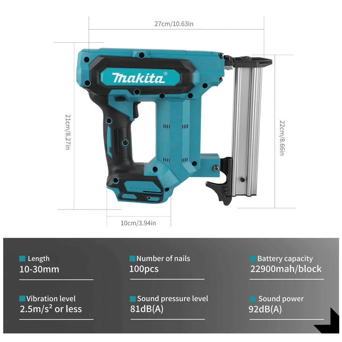 Makita Lithium-Ion Nail Gun:18V, 6.0Ah Battery, 100-Nail Capacity, Cordless, Ideal for Flooring, Shelving & DIY Wood Projects