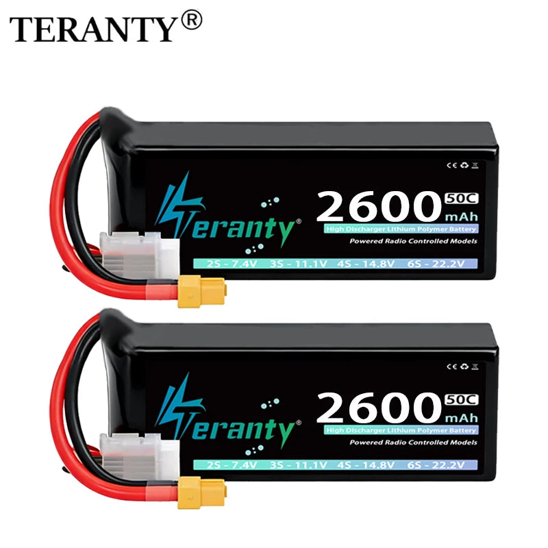 2PCS TERANTY 4S Lipo Battery 14.8V 2600mAh 50C/100C Softcase with T XT60 Plug Car Truck Buggy Helicopter Airplane RC Model Parts