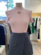 Pink Women Hollow Out Slim Simple Knitted Tee O-Neck Short Sleeve Tops Summer