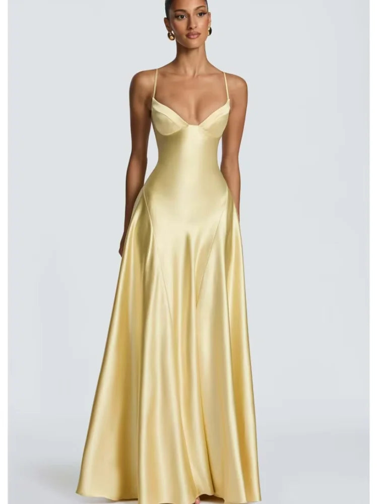 Solid Satin Cowl Neck Women's Dress Elegant Sleeveless Ruched Waist Fishtail Bodycon Lady Vestido 2026 Summer Party Dresses