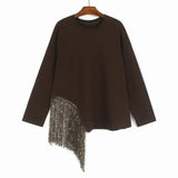 [EWQ] Korean Style Unique Design Beaded Tassel T-Shirt Long Sleeve Beautiful Pullover All Match T Shirt For Women Autumn New
