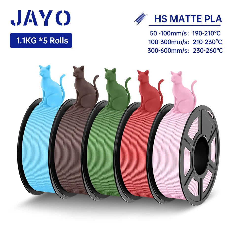JAYO PLA Classic 3D Filament 1.75mm High Speed Matte PLA 3D Printer Filament Neatly Wound 3D Printing Materials 5Rolls/set