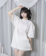 Original Japanese Design Cute Strawberry Cake Long-sleeved T-shirt Women Autumn New Loose Casual Oversized T Shirt Top Y2k