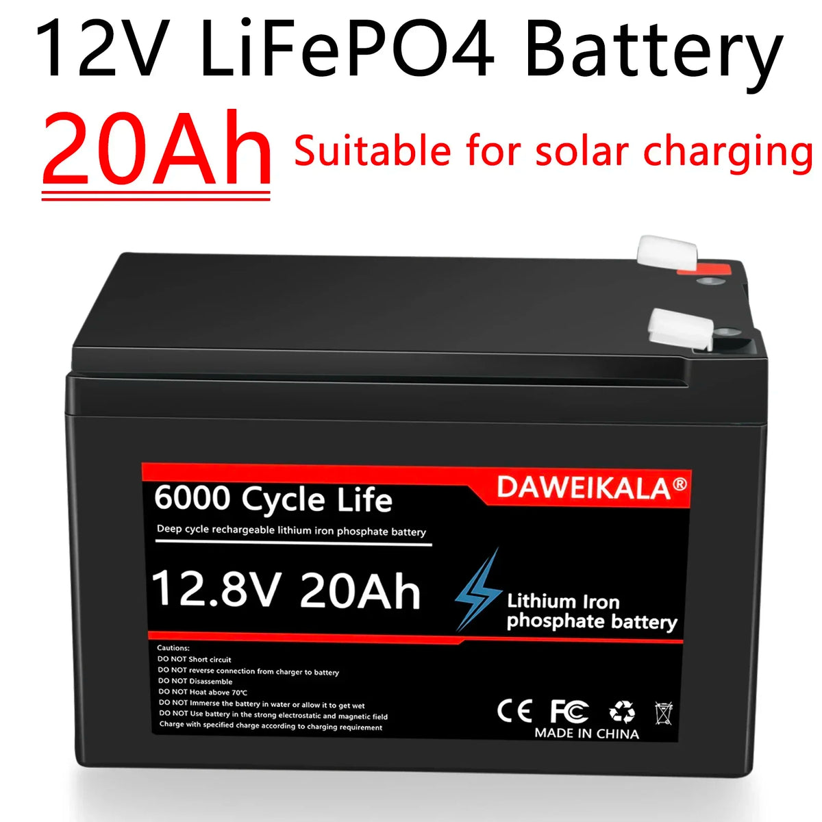 12V 20Ah Battery LiFePO4 DeepCycle Rechargeable Battery With 20A BMS For Solar Wind Power camping equipment Ride-on Toy
