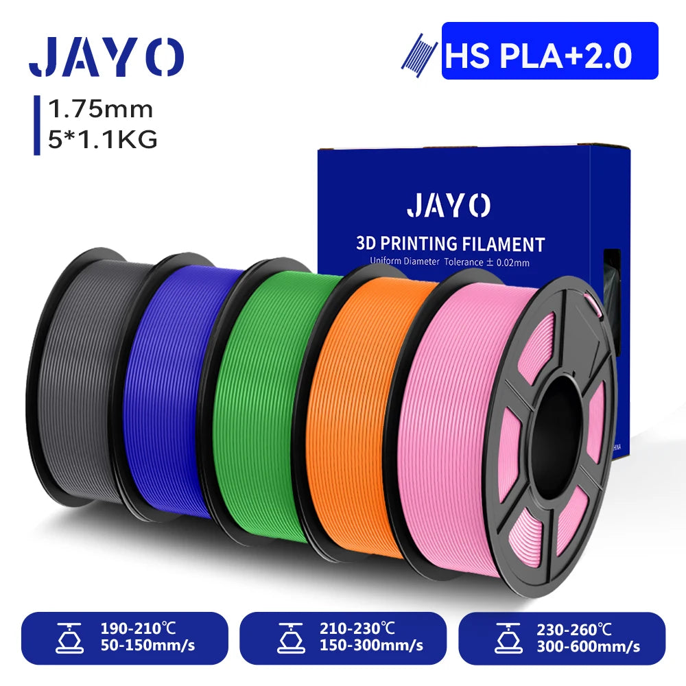 JAYO 3D PETG/PLA/PLA PLUS Filament 1.75mm PLA Filament 5 Rolls For Bambu FDM 3D Printer Neatly Wound 3D Printing Material for 3d
