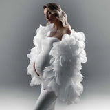 Romantic White Floral Jacket Organza Women Cape Handmade Oversize Maternity Coat Wedding Bridal Coat Outfit Jacket for Dress