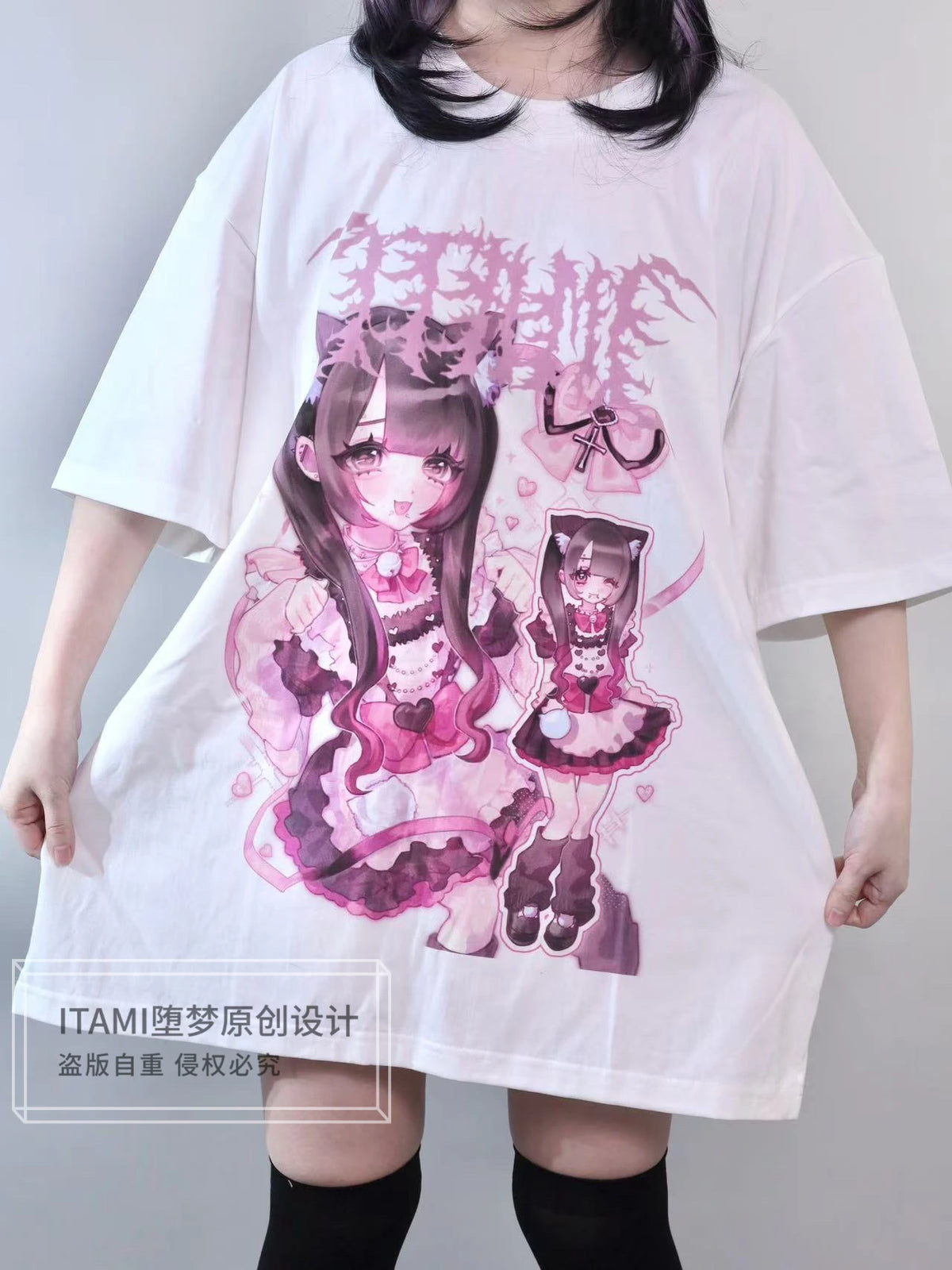 Subculture Summer Off-shoulder Round Neck Short-sleeve T-shirt Mine Series Sweet Creative Y2K Loose Casual Balck Graphic T Shirt