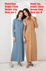 AS 2024 maxi dress button design woman clothes full sleeve Ankle Length comfortable ribbing clothing ( Ship out in 1 day)
